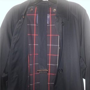 Burberry] Navy single button down Belt Trench coat with Red check Wool lining